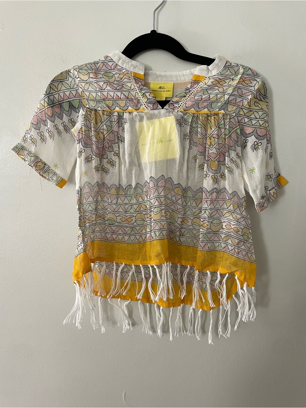 Roberta Roller Rabbit White Tunic with Yellow Trim and Multicolor Print